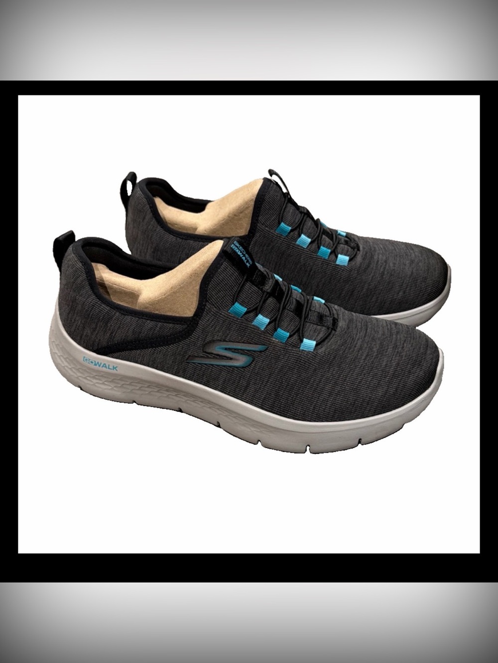 Skechers GO Walk Flex Lucy Casual Sneaker 124956W Gray Black Turquoise Sz 8.5
